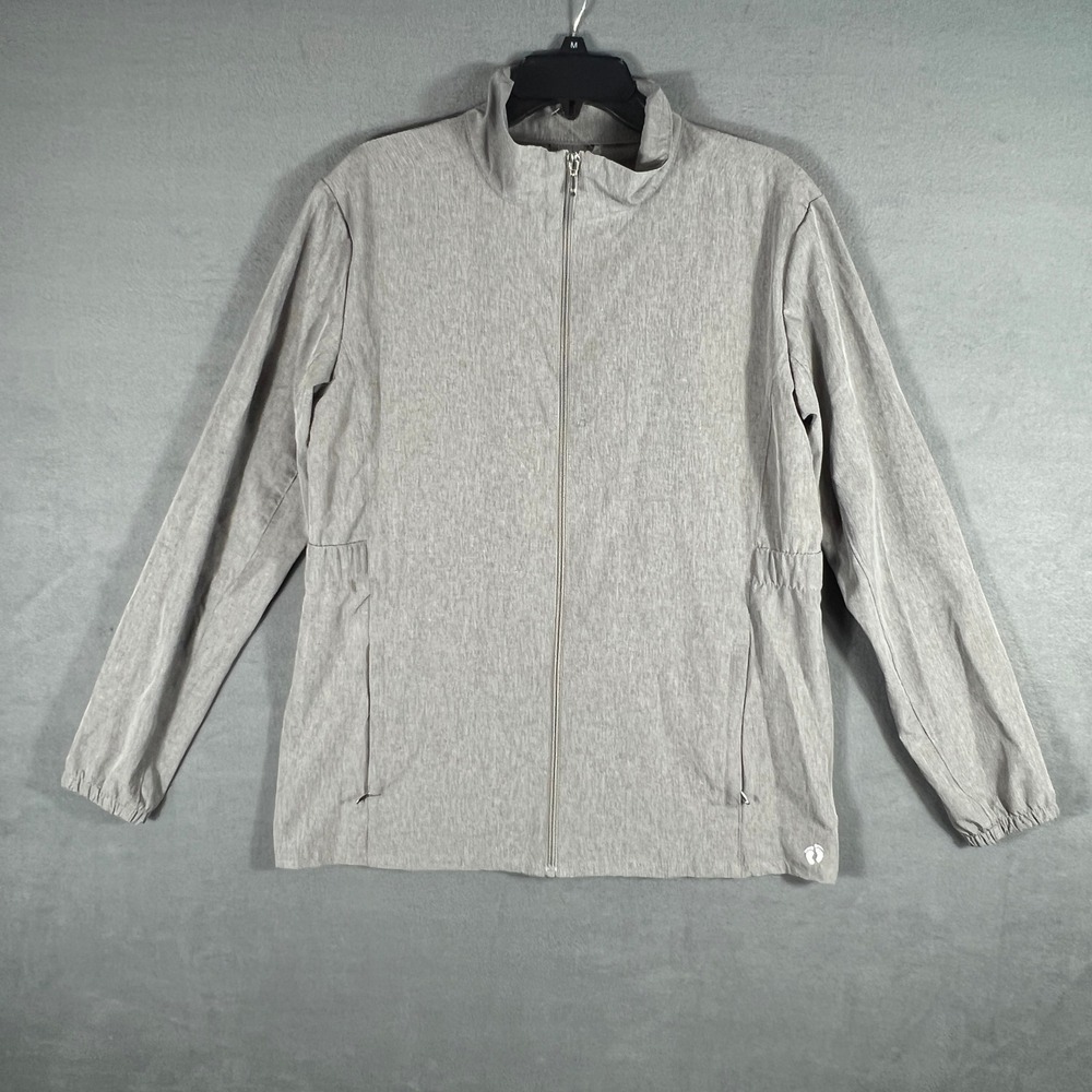 Hang Ten Mens Jacket L Gray Heathered Elastane Full Zip Mock Neck UPF 50+